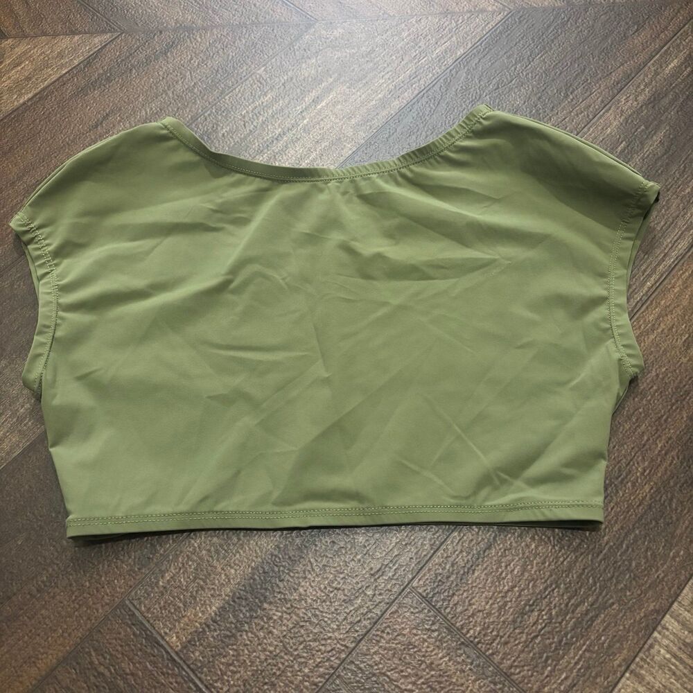 Kate Spade Saturday Crop Top Olive Green Cap Sleeve Athletic Swim Cover Up XS